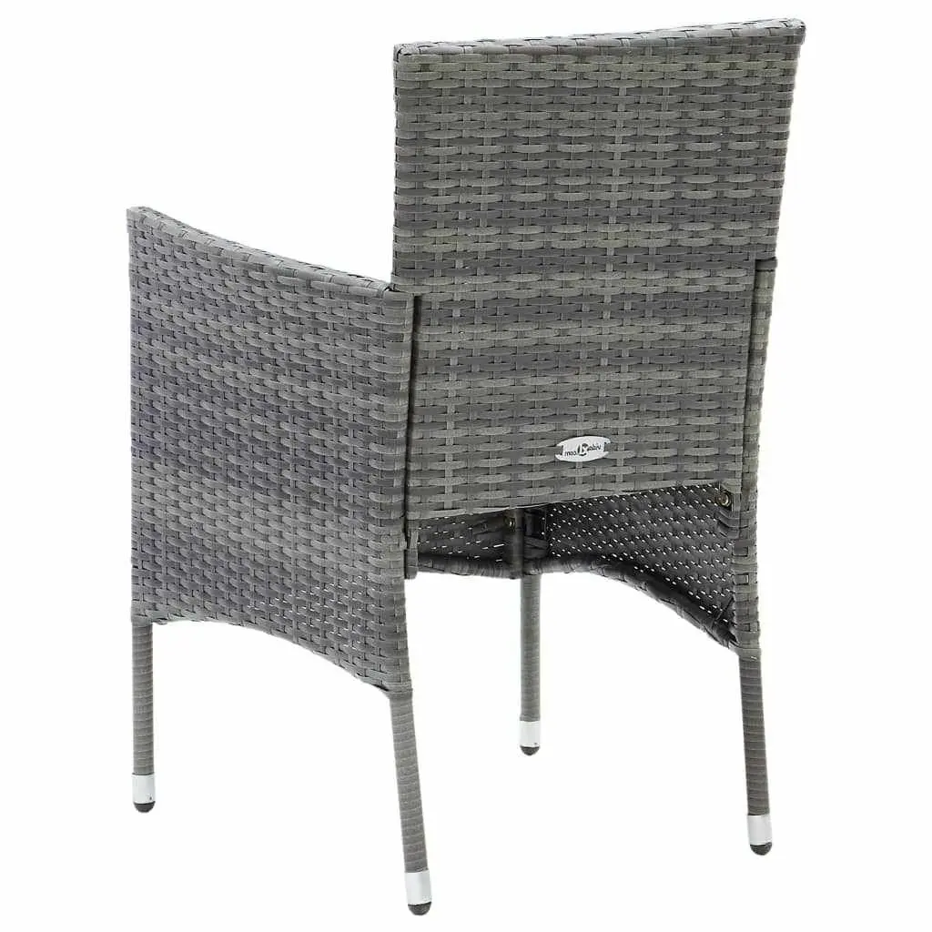 Garden Dining Set 5 Piece Grey Rattan Steel Frame with Glass Top and Cushions