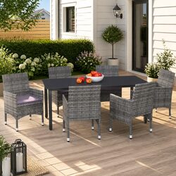 Practical 7 Piece Patio Dining Set with Cushions