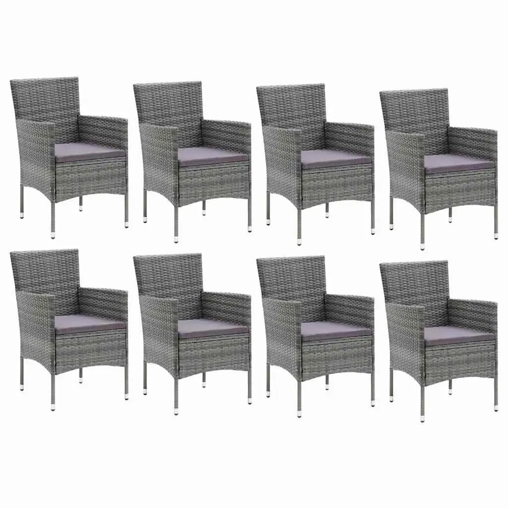 Garden Dining Set 9 Piece Outdoor Patio Furniture Grey PE Rattan Steel Frame Glass Top