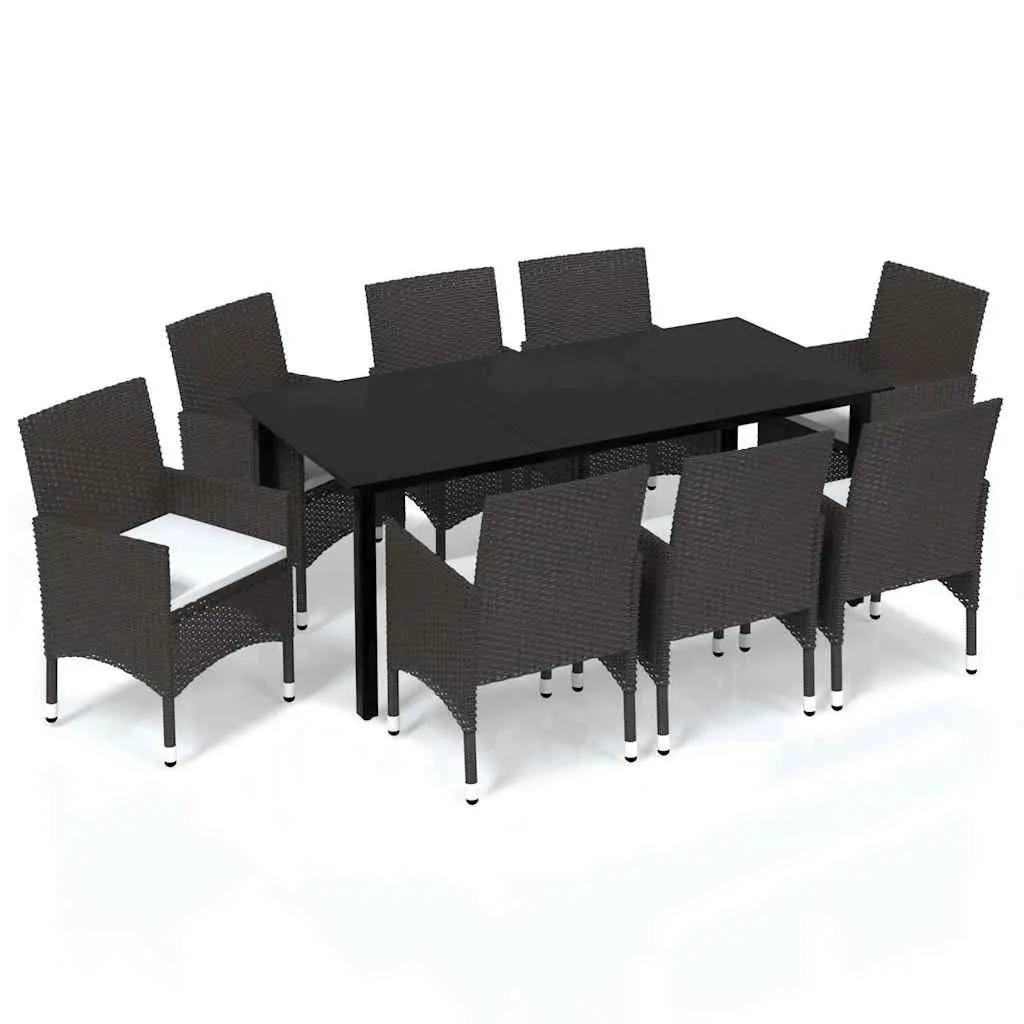 Garden Dining Set 9 Piece Outdoor Patio Furniture PE Rattan Brown with Cushions
