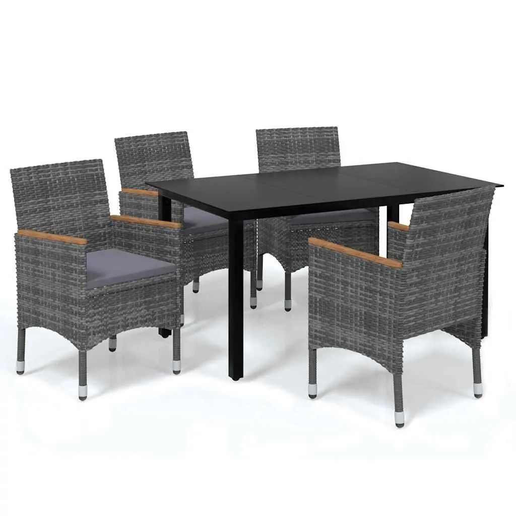 Garden Dining Set 5 Piece Outdoor Patio Furniture PE Rattan Grey Chairs Table