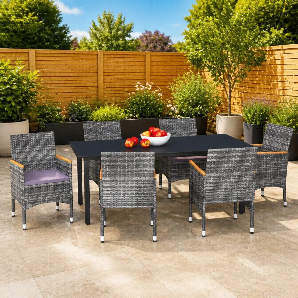 Garden Dining Set 7 Piece Outdoor Furniture Patio Table Chairs Cushions Grey
