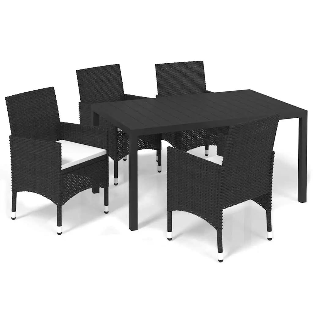 Garden Dining Set 5 Piece Outdoor Furniture Steel Aluminium WPC Table PE Rattan Chairs Cushions Black