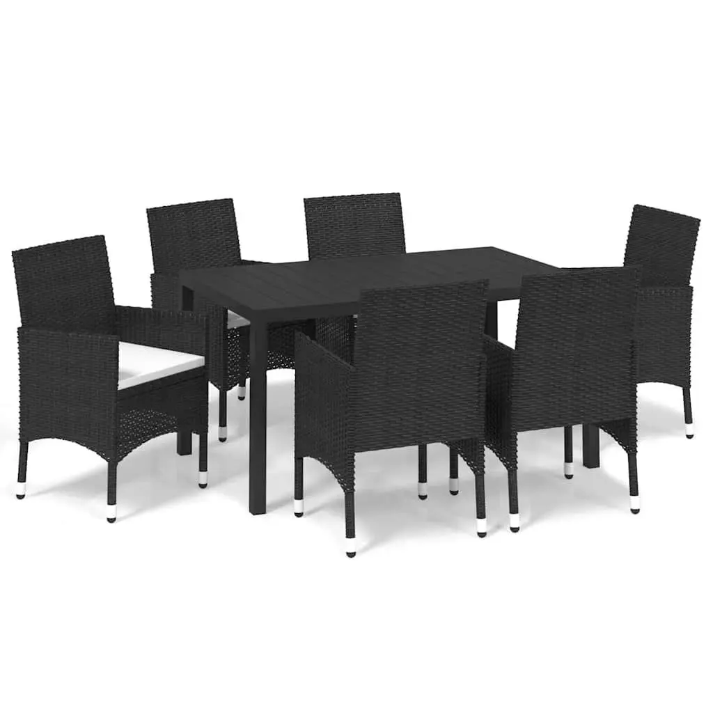7 Piece Garden Dining Set Outdoor Patio Furniture PE Rattan Black with Cushions