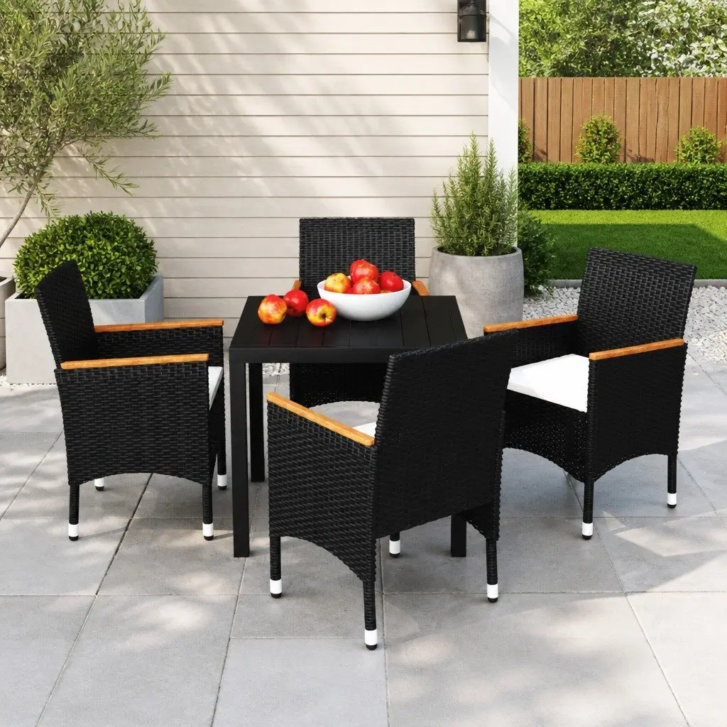 Outdoor Dining Set 5 Piece Black PE Rattan Furniture Table with Cushions