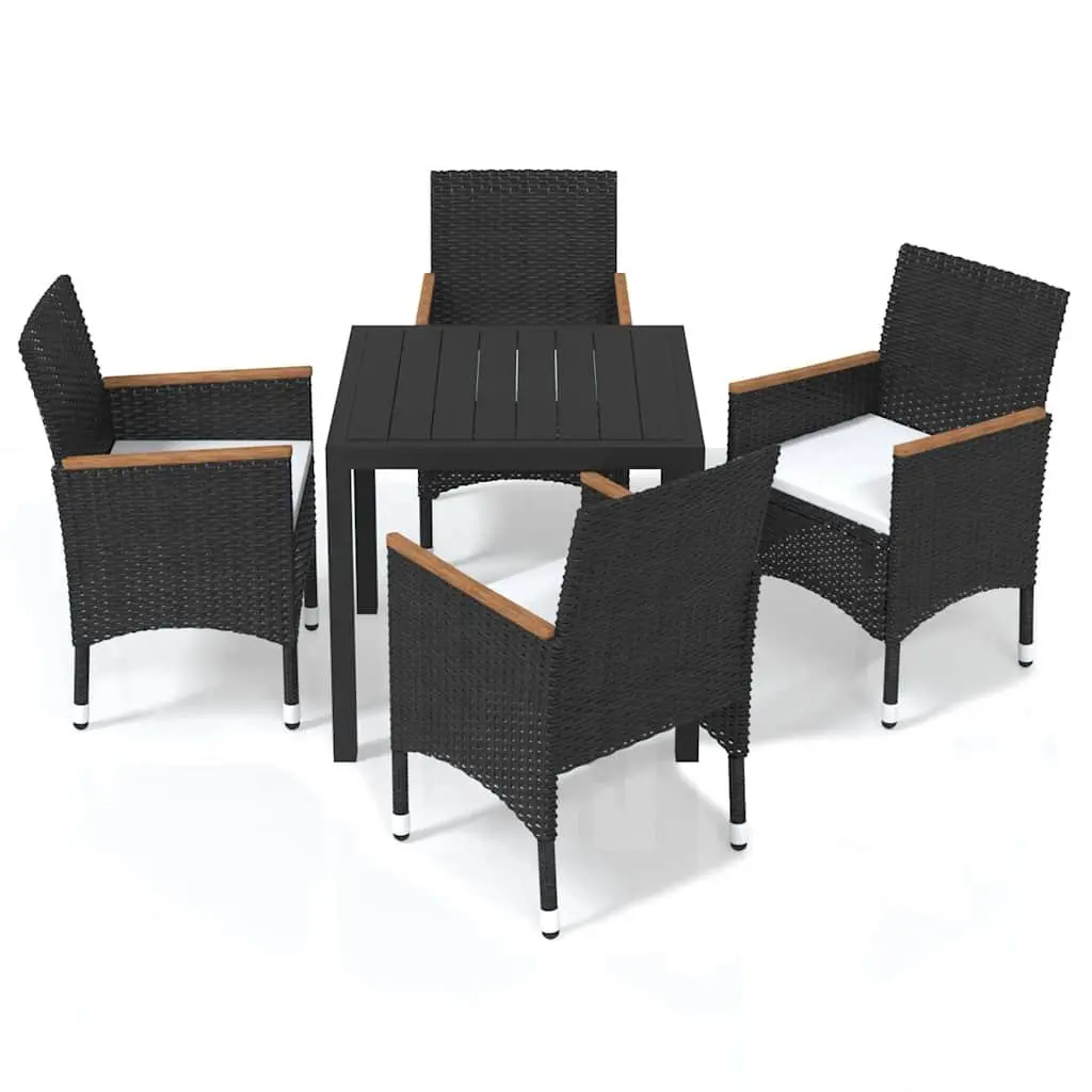 Outdoor Dining Set 5 Piece Black PE Rattan Furniture Table with Cushions
