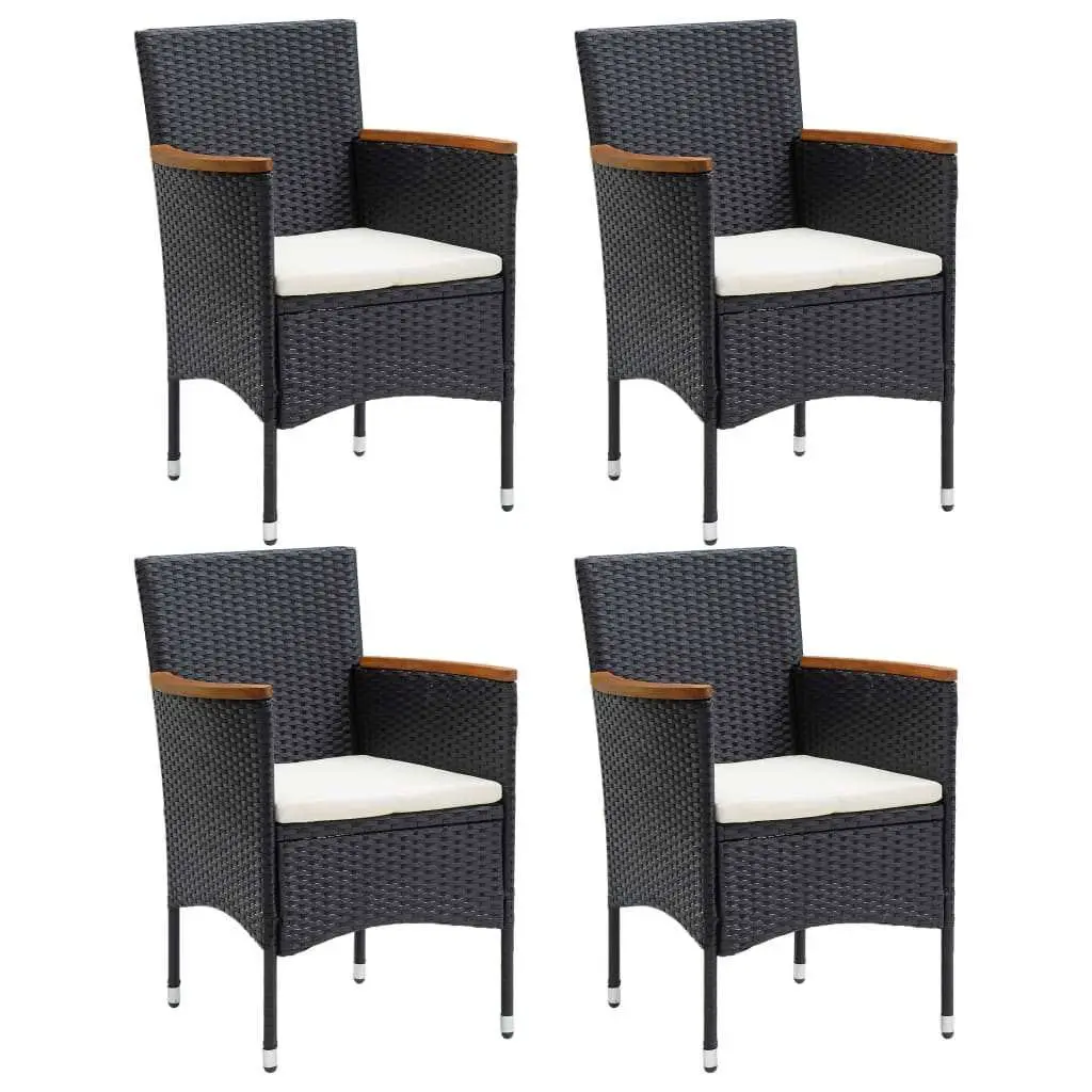 Outdoor Patio Furniture Set 5 Piece Black PE Rattan with Cushions Steel Frame and Acacia Wood Armrests