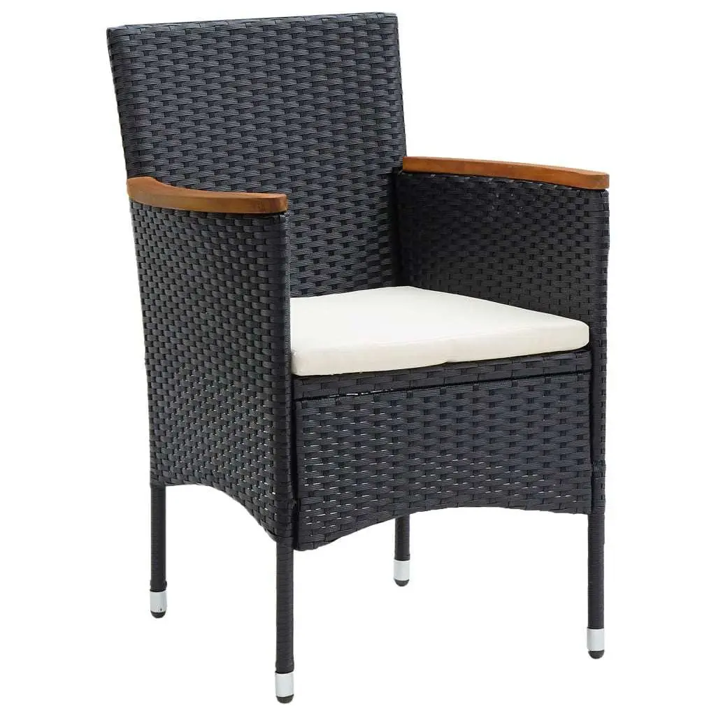 Outdoor Patio Furniture Set 5 Piece Black PE Rattan with Cushions Steel Frame and Acacia Wood Armrests