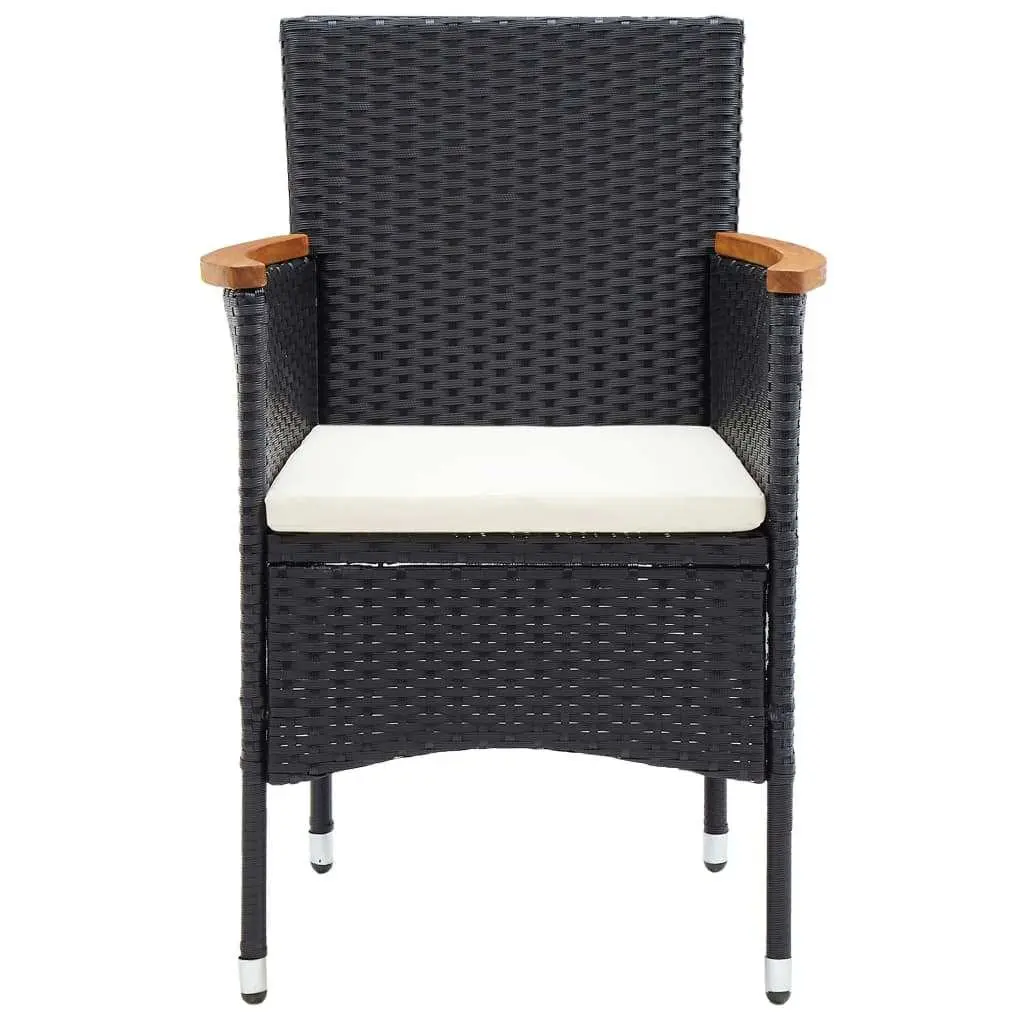 Outdoor Patio Furniture Set 5 Piece Black PE Rattan with Cushions Steel Frame and Acacia Wood Armrests