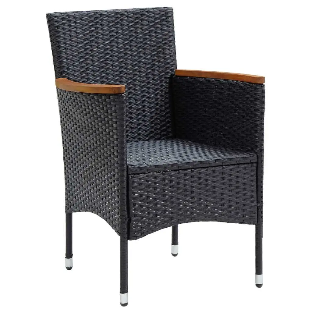 Outdoor Patio Furniture Set 5 Piece Black PE Rattan with Cushions Steel Frame and Acacia Wood Armrests