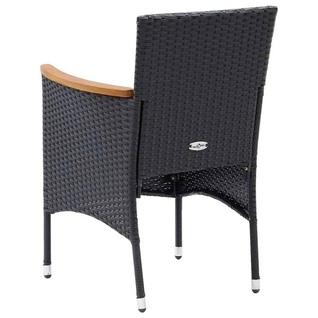 Outdoor Patio Furniture Set 5 Piece Black PE Rattan with Cushions Steel Frame and Acacia Wood Armrests