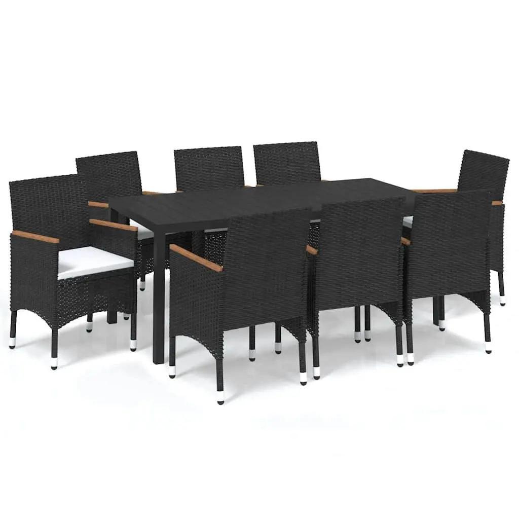 9 Piece Garden Dining Set Outdoor Patio Furniture with Cushions PE Rattan Black