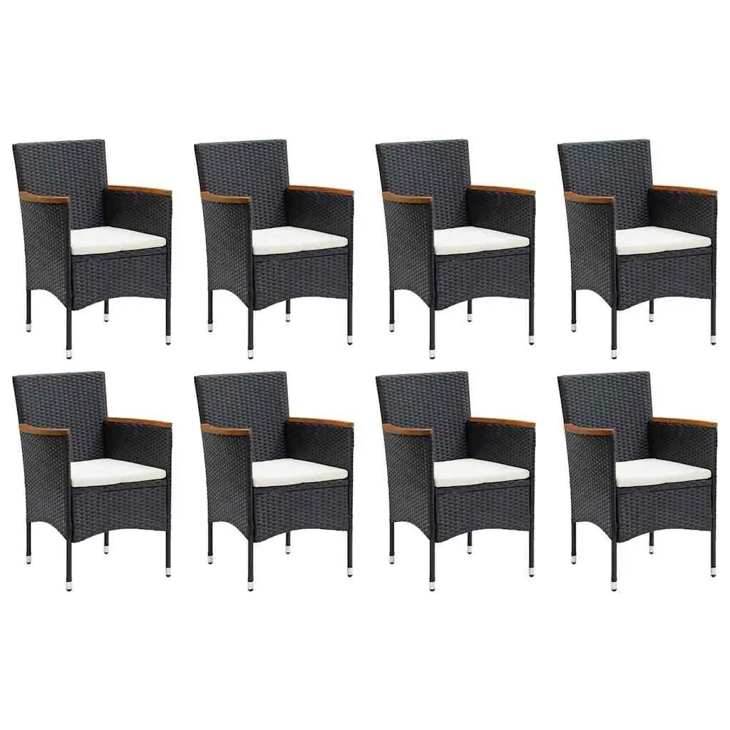 9 Piece Garden Dining Set Outdoor Patio Furniture with Cushions PE Rattan Black