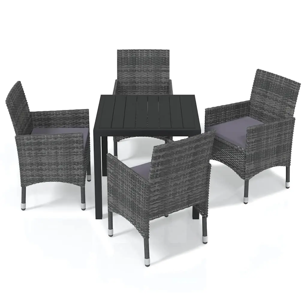 Garden Dining Set 5 Piece PE Rattan Grey Outdoor Patio Furniture with Cushions