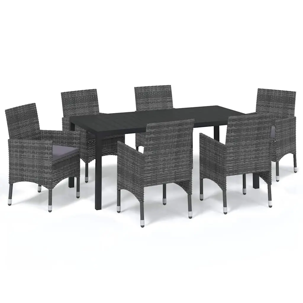 7 Piece Garden Dining Set Grey PE Rattan Steel Frame WPC Tabletop with Cushions