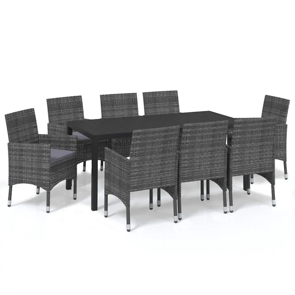 Garden Dining Set 9 Piece Outdoor Patio Furniture Poly Rattan Grey Cushions