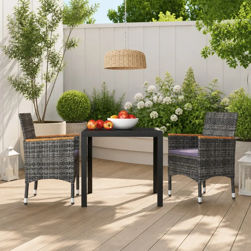 Garden Dining Set Grey Rattan 3 Piece Outdoor Patio Furniture with Cushions