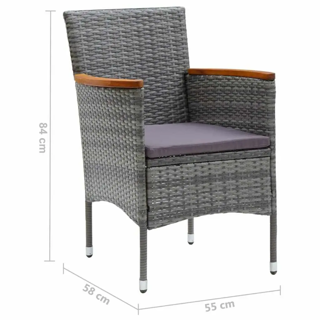 Garden Dining Set Grey Rattan 5 Piece Outdoor Patio Furniture with Steel Frame Acacia Wood Armrests WPC Tabletop and Cushions