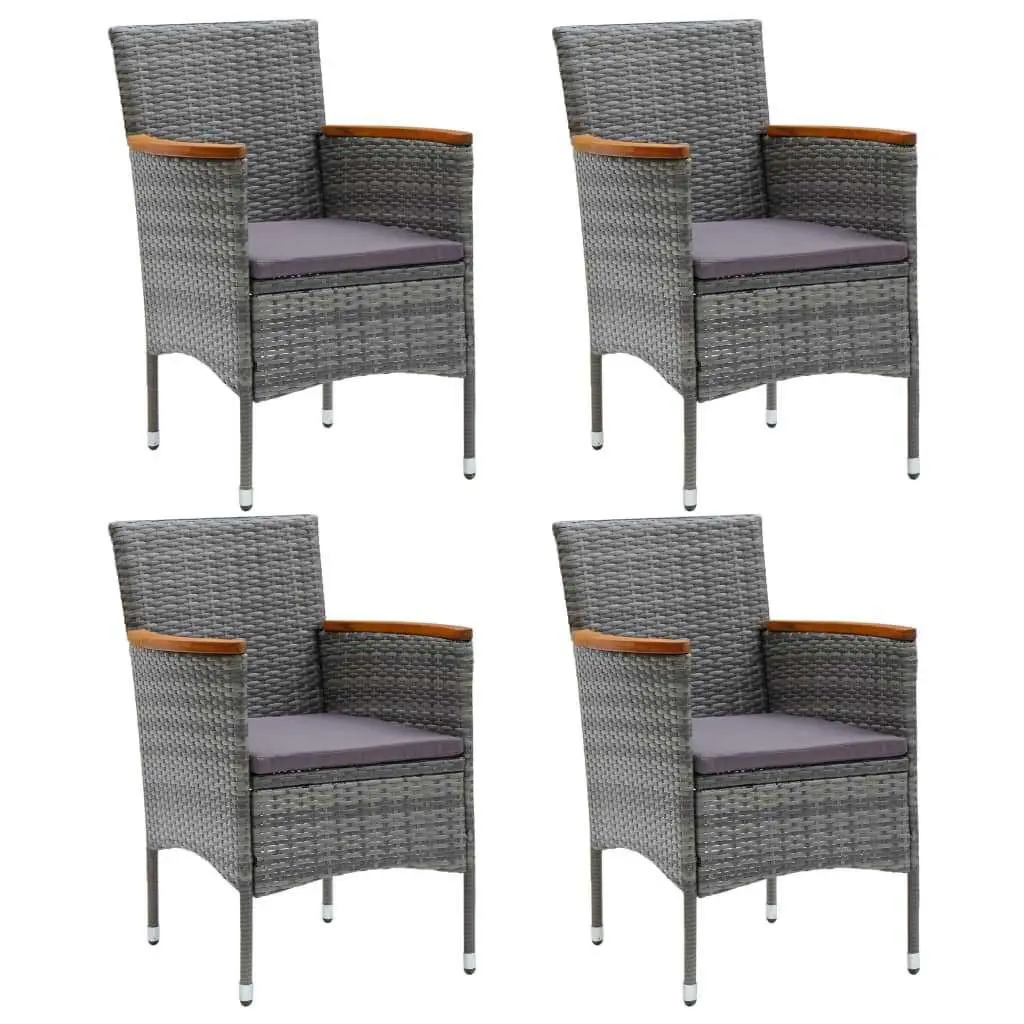 Garden Dining Set Grey Rattan 5 Piece Outdoor Patio Furniture with Steel Frame Acacia Wood Armrests WPC Tabletop and Cushions