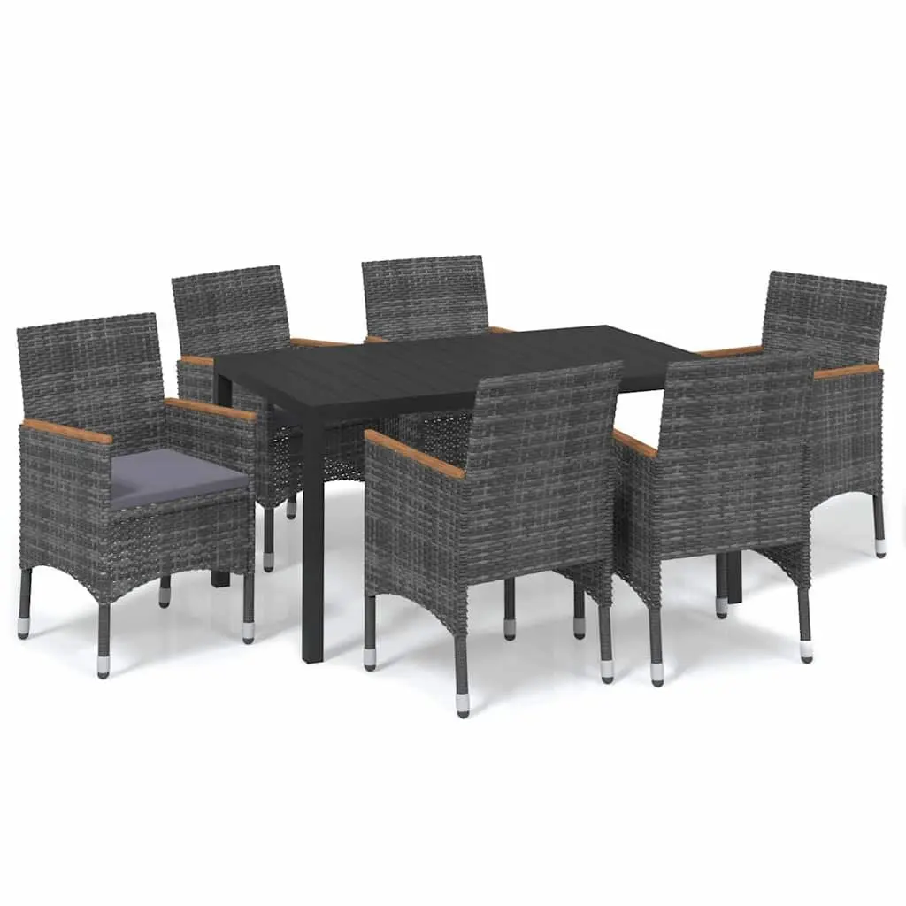 Garden Dining Set 7 Piece Outdoor Furniture Steel Frame PE Rattan Grey Cushions WPC Table