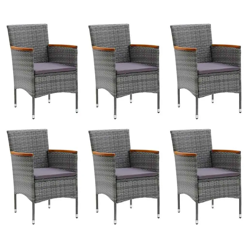 Garden Dining Set 7 Piece Outdoor Furniture Steel Frame PE Rattan Grey Cushions WPC Table