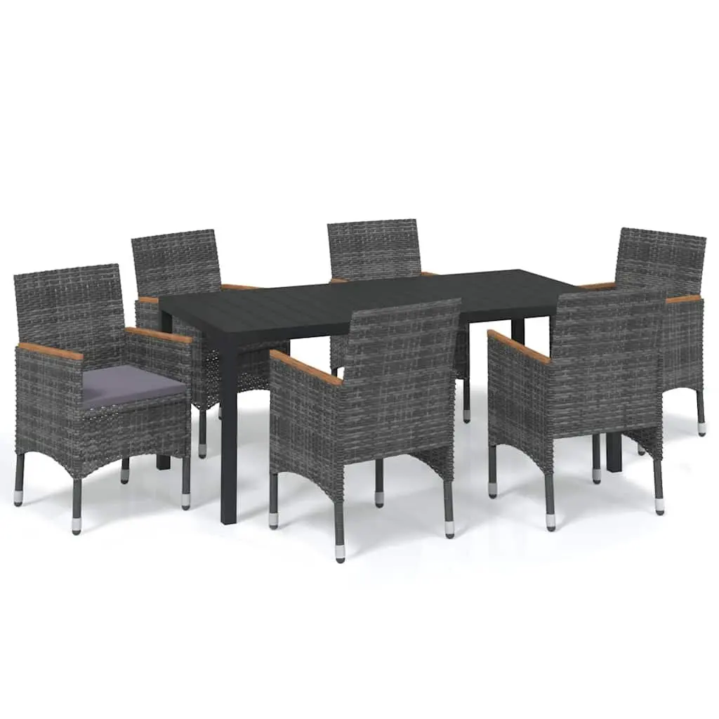 7 Piece Outdoor Furniture Set Grey PE Rattan Steel Table and Chairs with Cushions for Garden Patio and Balcony