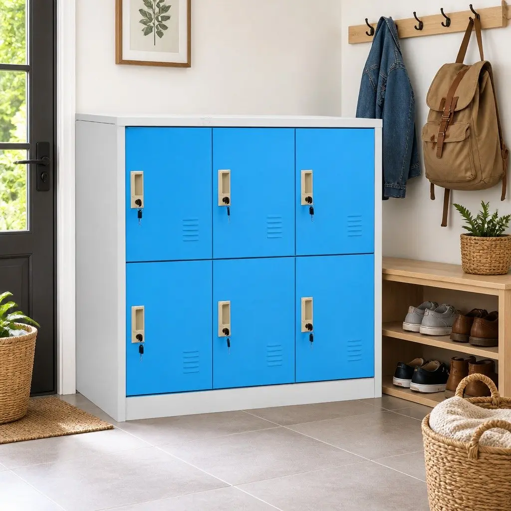 Storage Locker Cabinets Set Steel 90 x 45 x 92.5 cm Light Grey Blue