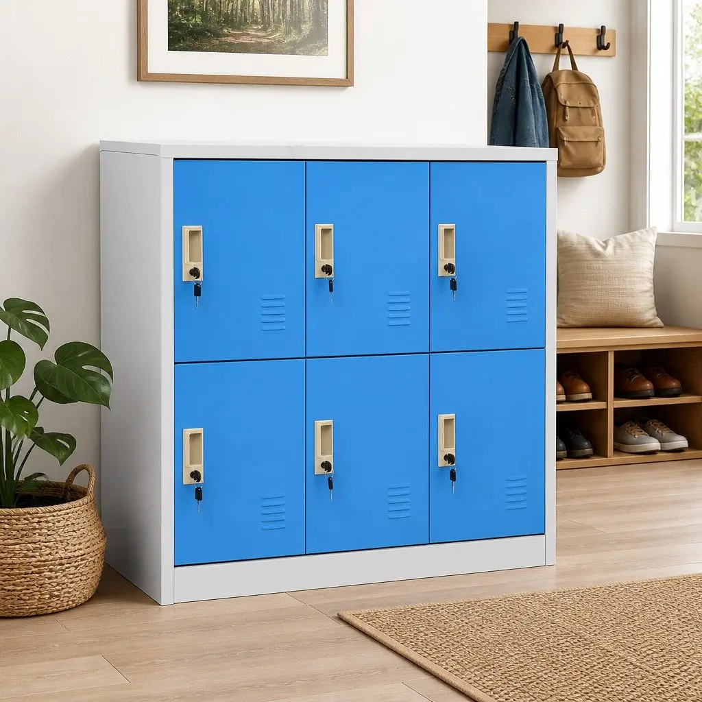 Locker Cabinet Set Steel 5 Piece Lockable Storage Organiser Light Grey and Blue