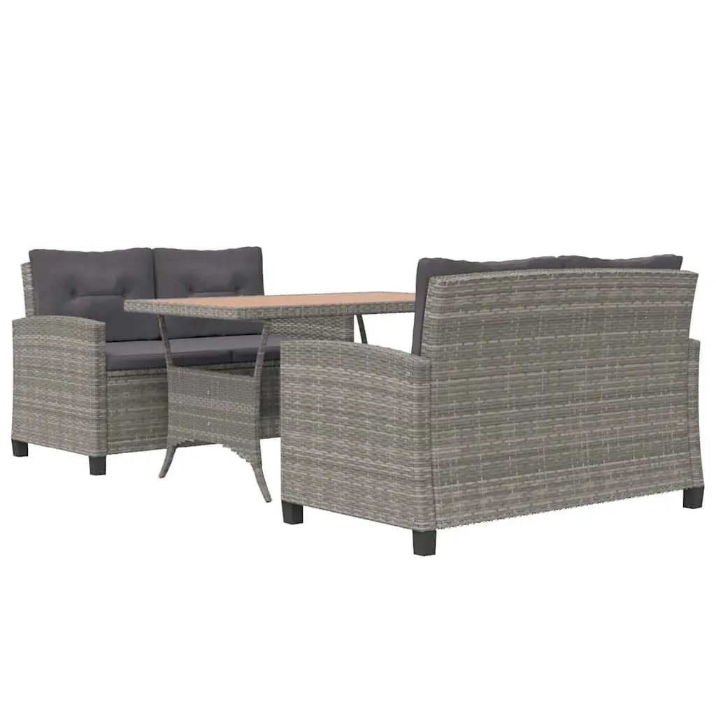 Garden Dining Set Poly Rattan Steel Frame 3 Piece Outdoor Patio Furniture Grey