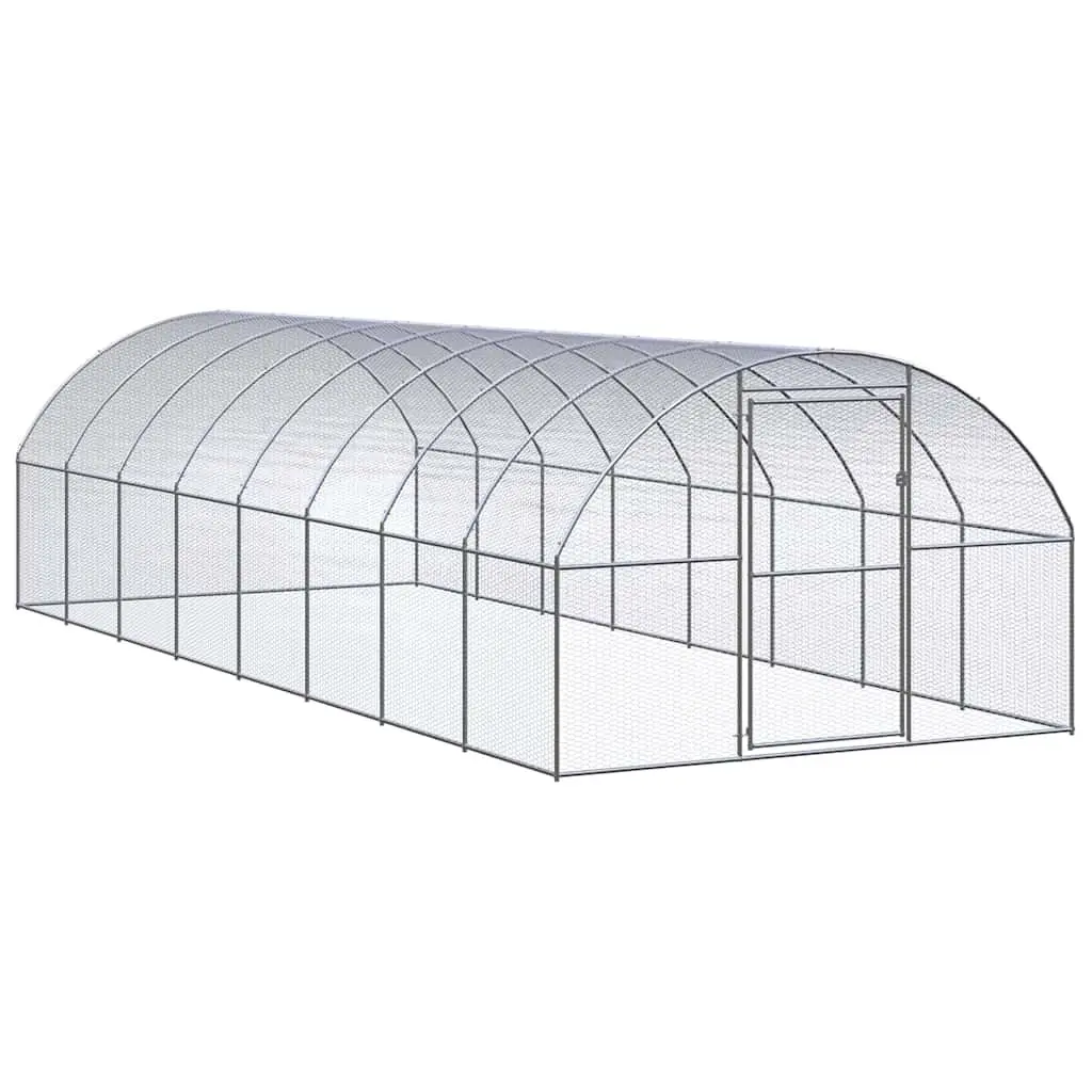 Outdoor Poultry Enclosure Galvanised Steel 3m x 2m x 8m Silver Chicken Run for Ducks and Small Animals