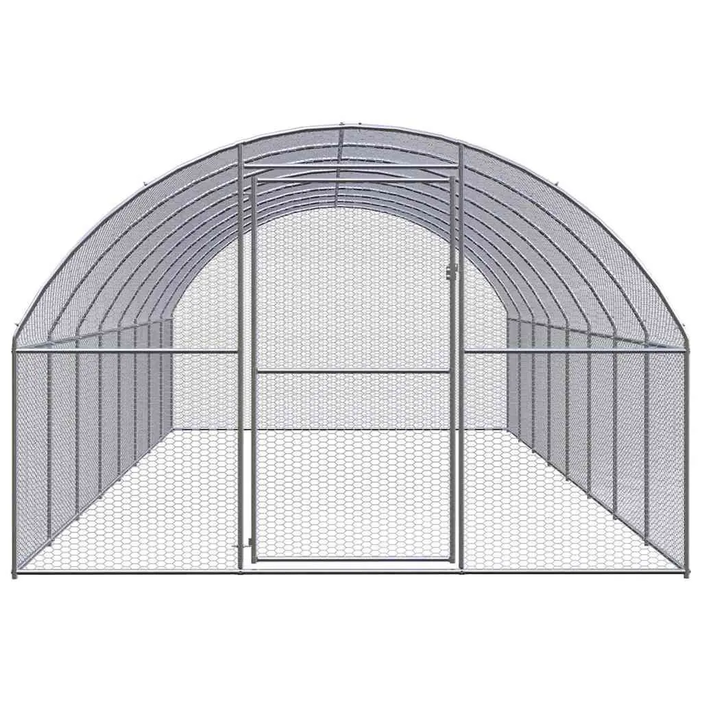 Outdoor Poultry Enclosure Galvanised Steel 3m x 2m x 8m Silver Chicken Run for Ducks and Small Animals