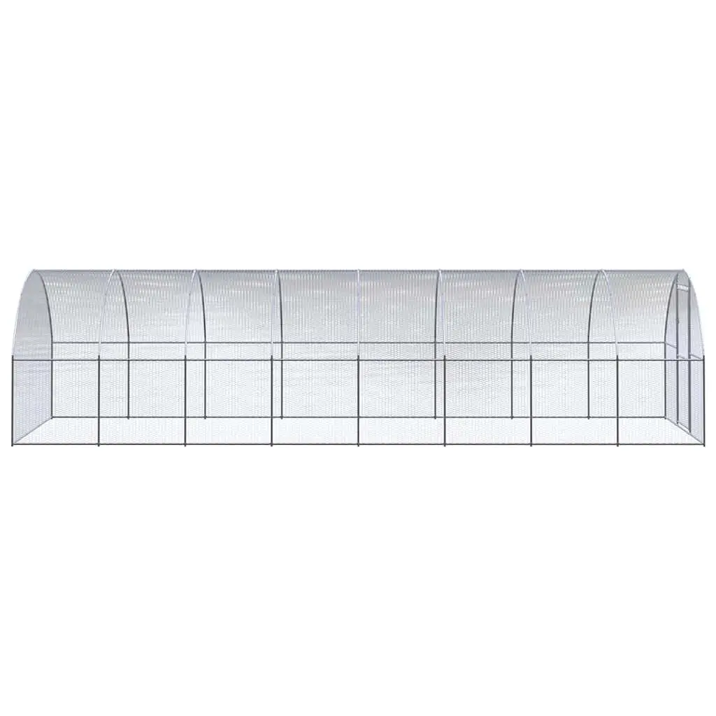Outdoor Poultry Enclosure Galvanised Steel 3m x 2m x 8m Silver Chicken Run for Ducks and Small Animals
