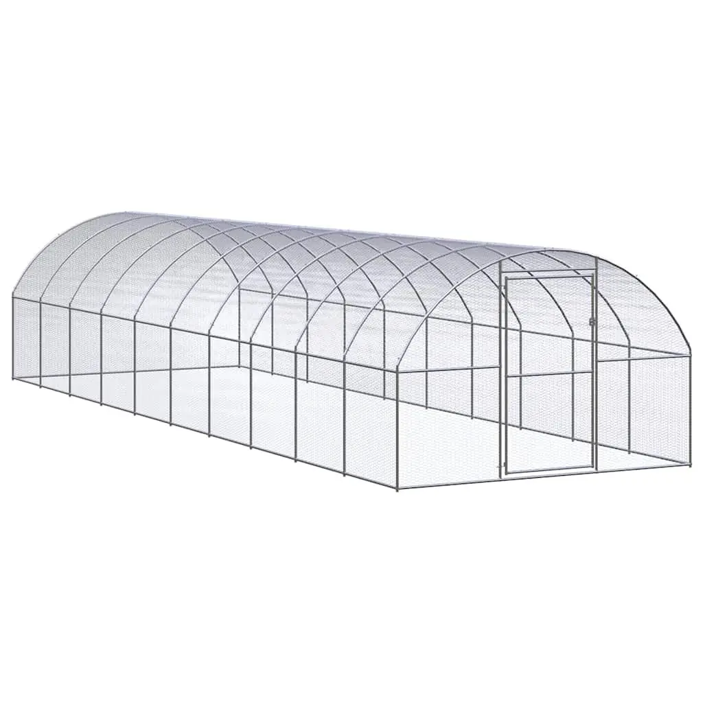 Outdoor Chicken Coop Galvanised Steel 3x10x2 m Silver Enclosure Run Poultry Ducks