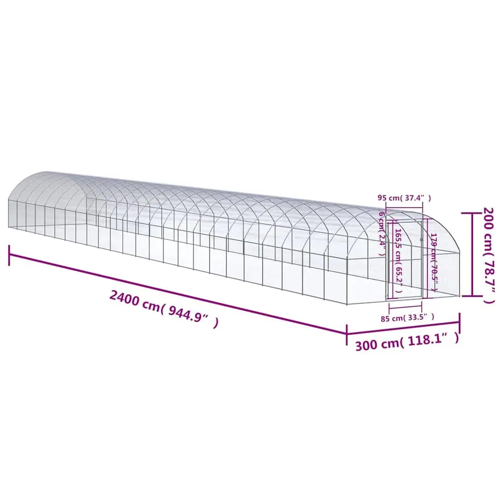 Outdoor Chicken Coop Run Galvanised Steel 3 x 24 x 2 m Silver