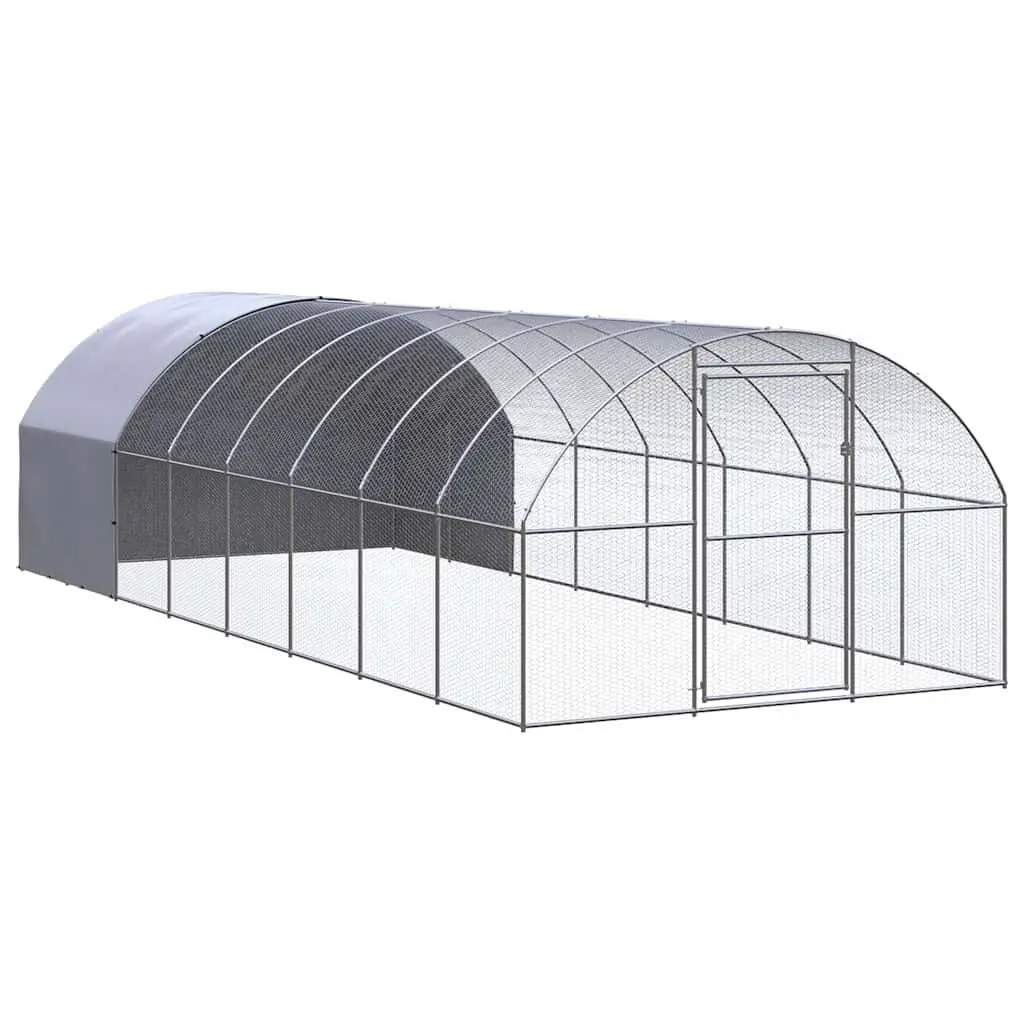 Outdoor Chicken Coop Galvanised Steel 3x8x2m Silver Enclosure Run Housing for Poultry