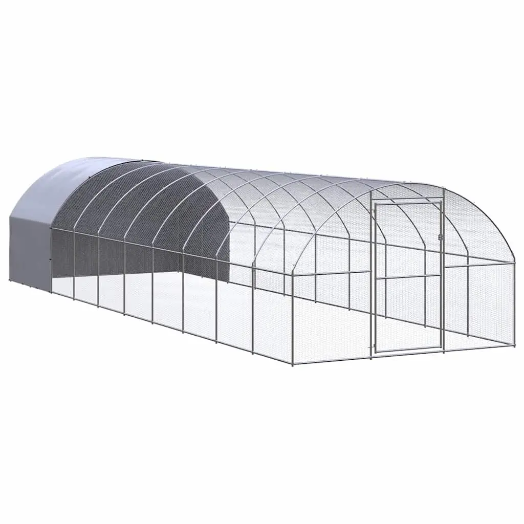 Chicken Coop Galvanized Steel Silver 3x10x2m Outdoor Poultry Run Enclosure for Hens Ducks