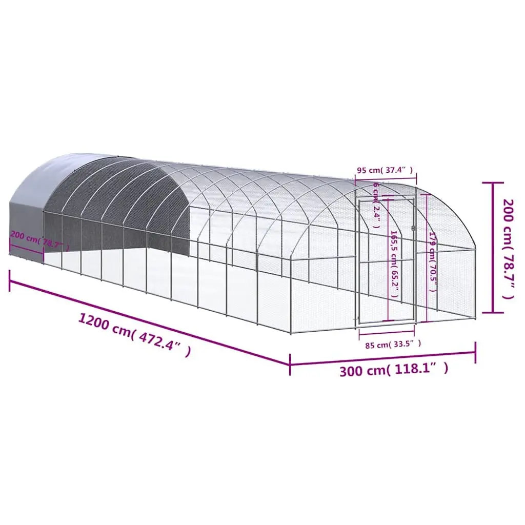 Chicken Coop 3x12x2m for Outdoor Use