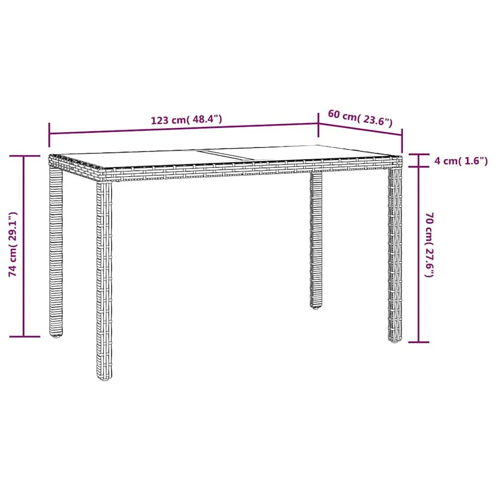Outdoor Dining Set PE Rattan 3 Piece Garden Furniture Black Glass Table Chairs