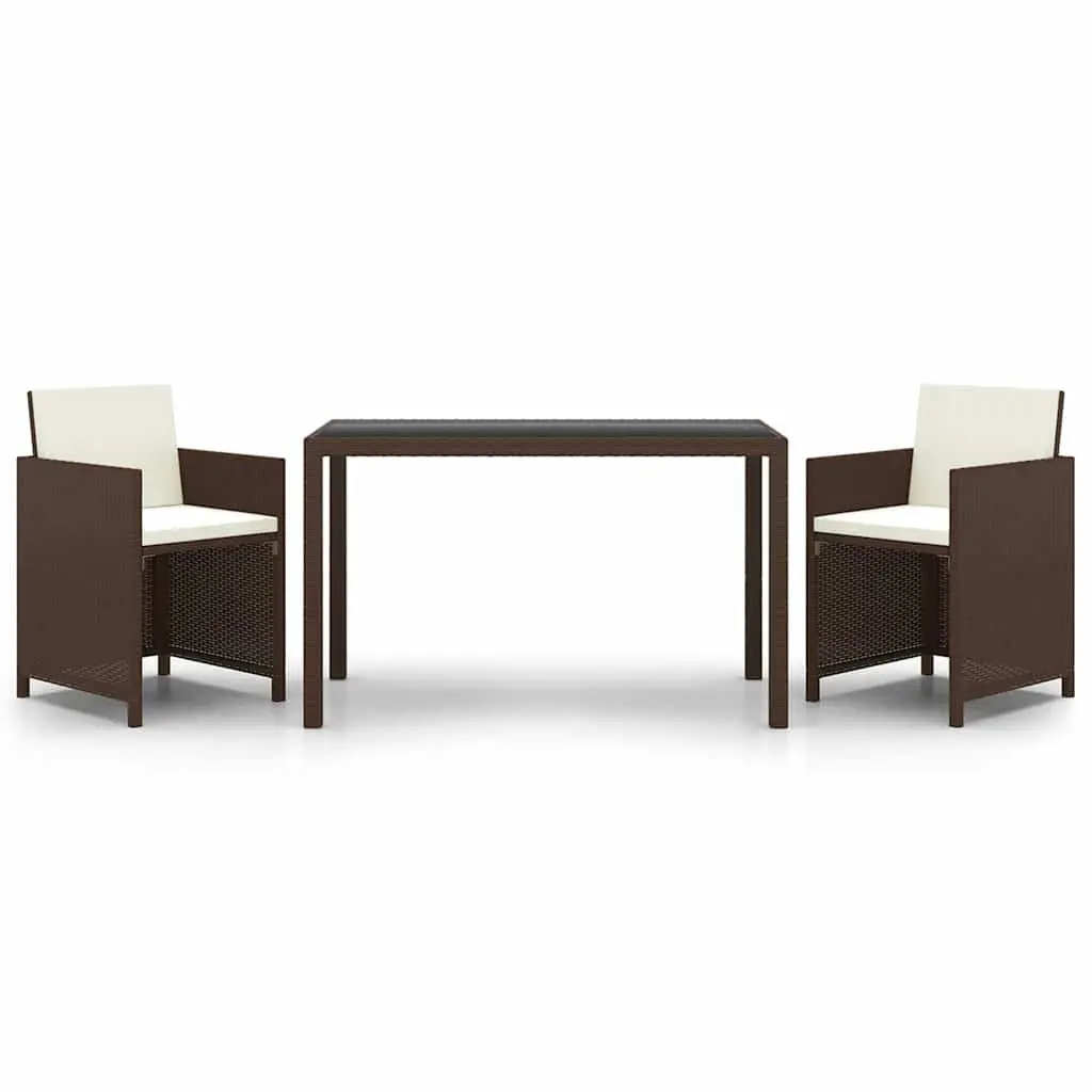 3 Piece Garden Dining Set Poly Rattan Outdoor Table Chairs with Cushions Brown