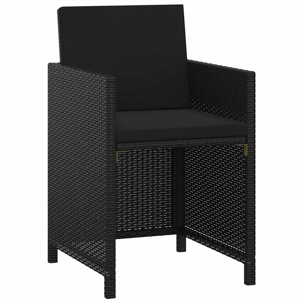 5 Piece Outdoor Garden Dining Set Black PE Rattan Table Acacia Wood Chairs Cushions