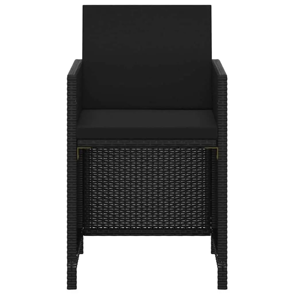 5 Piece Outdoor Garden Dining Set Black PE Rattan Table Acacia Wood Chairs Cushions