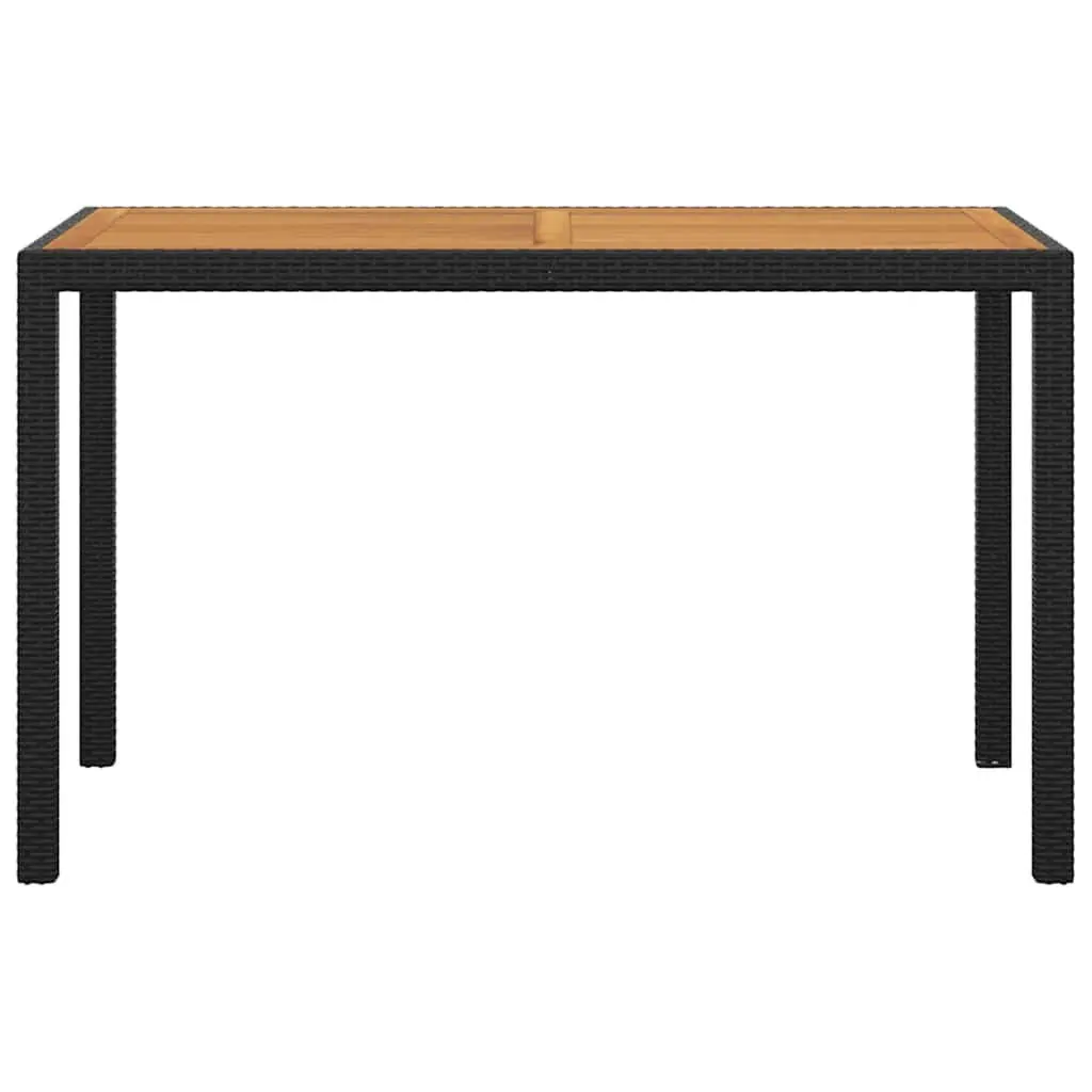 Garden Dining Set 3 Piece Outdoor Furniture PE Rattan Powder Coated Steel Frame Acacia Wood Table Black