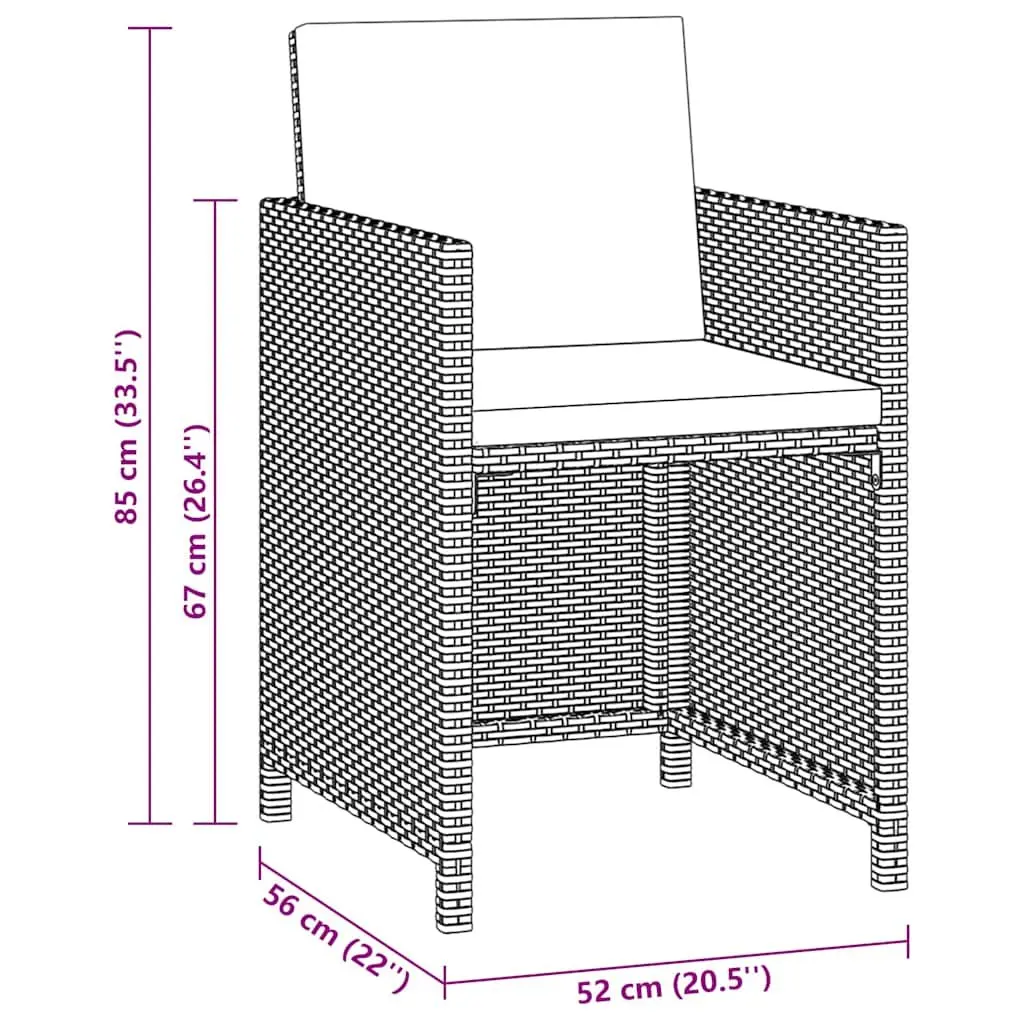 Garden Dining Set 3 Piece Outdoor Furniture PE Rattan Powder Coated Steel Frame Acacia Wood Table Black