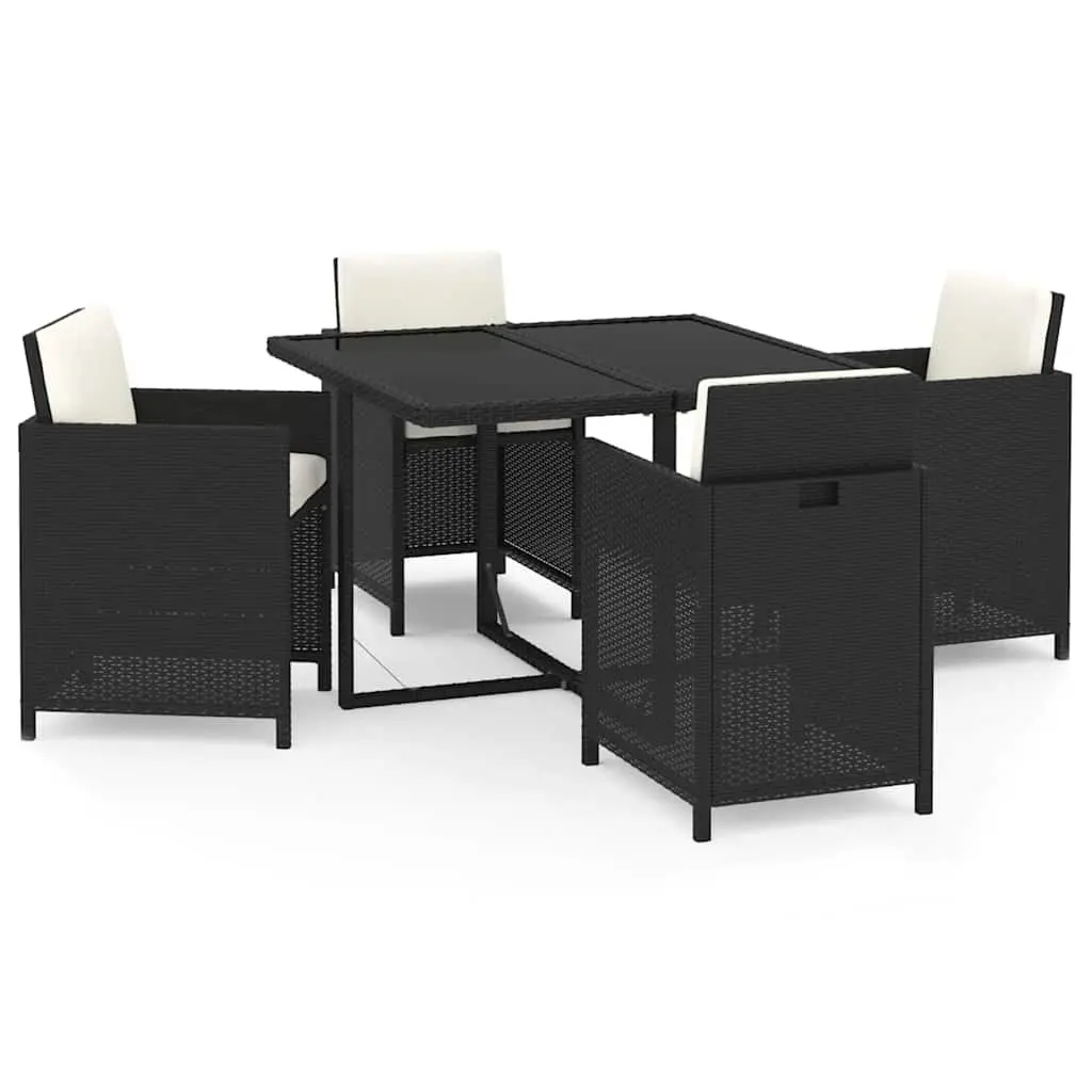 5 Piece Outdoor Dining Set Poly Rattan Glass Table Black