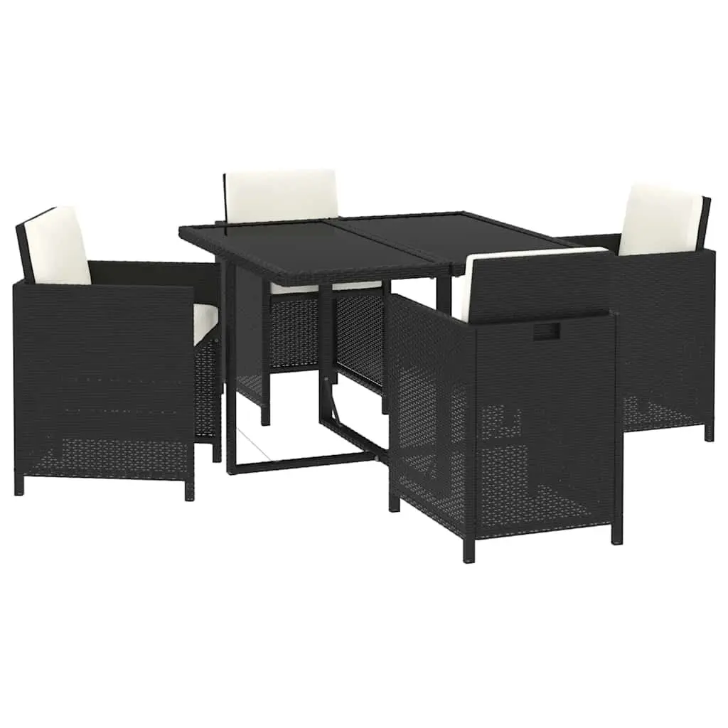 5 Piece Outdoor Dining Set Poly Rattan Glass Table Black