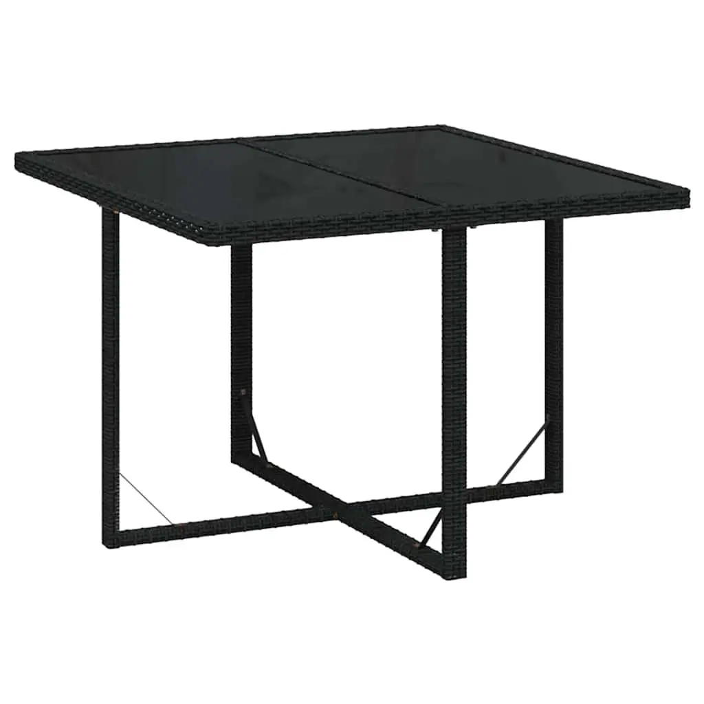 5 Piece Outdoor Dining Set Poly Rattan Glass Table Black