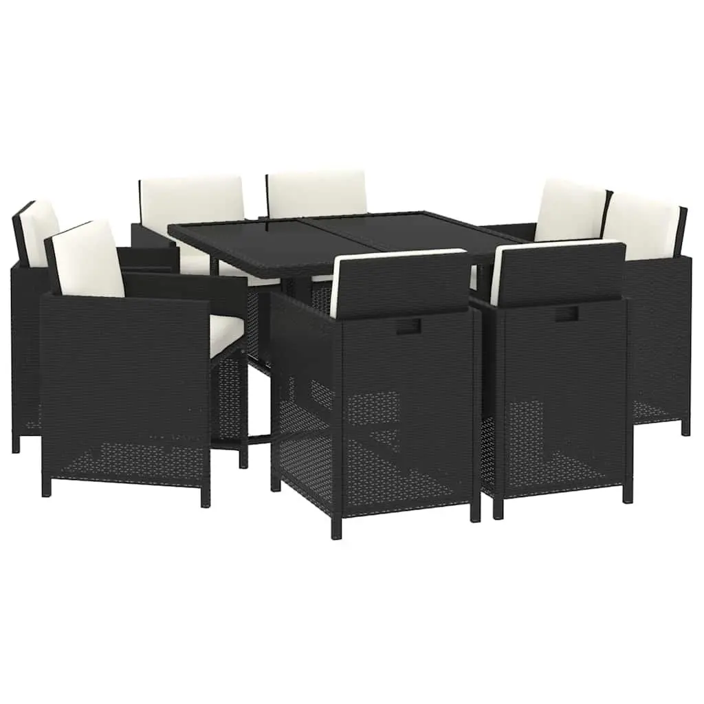 Outdoor Dining Set 9 Piece Garden Furniture Poly Rattan Black with Cushions