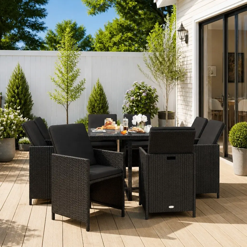 9 Piece Black Outdoor Dining Set
