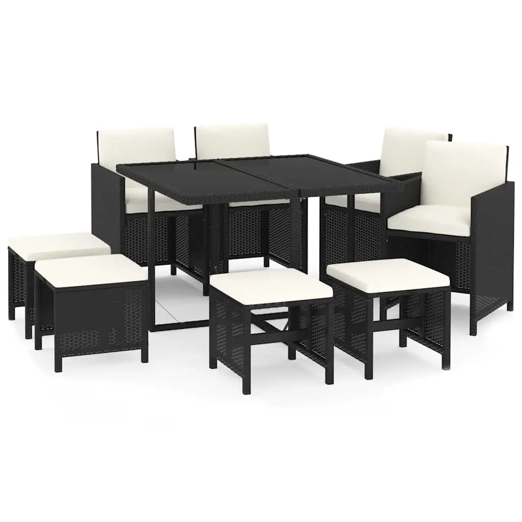 Outdoor Dining Set 9 Piece Garden Furniture PE Rattan Glass Table Chairs Stools