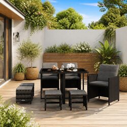 Practical 9 Piece Black Outdoor Dining Set with Cushions